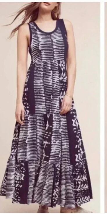 HOLDING HORSES Dresses & Skirts - Anthropologie Holding Horses XS Blue White Batik Knit Tiered Maxi Dress Boho